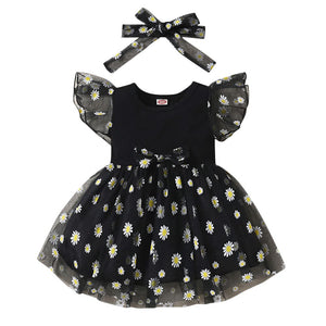 Girls Casual Knee Length Dress With Headband