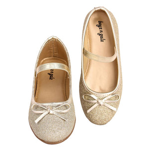 Girls Synthetic/PU Glitter Embellished Ballerinas in Gold Color