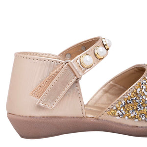 Girls Synthetic and PU Glitter Embellished Mary Jane In Gold Color
