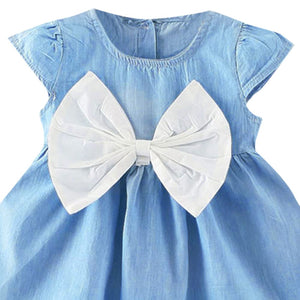 Girls Cotton Solid Cap Sleeves Fit and Flare Dresses in Blue Color