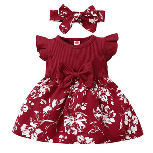Girls Casual Knee Length Dress With Headband