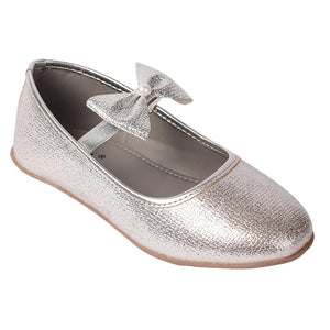 Girls Silver Synthetic Bow Applique Ballerinas
