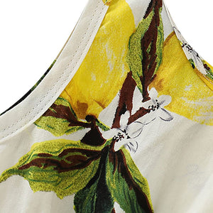 Baby Girls Cotton Lemon Print Sleeveless Onesie with Headband in Yellow Color