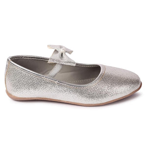 Girls Silver Synthetic Bow Applique Ballerinas