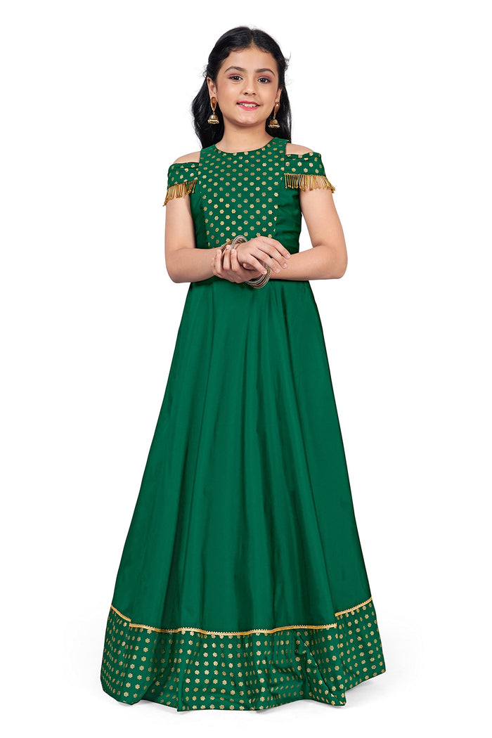 Jwalin Girls Taffeta Maxi Length Foil Printed Dresses