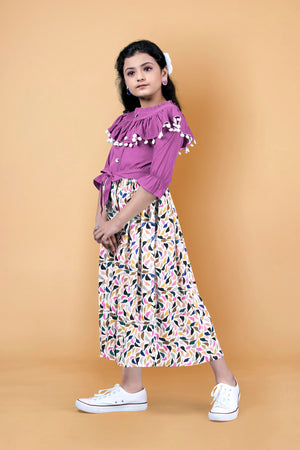 Fashion Dream Girls Crepe Floral Printed Calf Length Dress