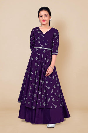 Jwalin Girls Taffeta Maxi Length Foil Printed Dresses