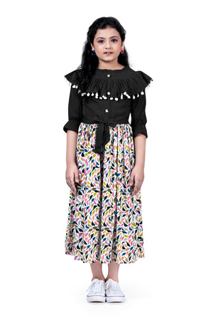 Fashion Dream Girls Crepe Floral Printed Calf Length Dress