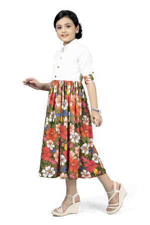 Fashion Dream Girls Crepe Floral Printed Calf Length Dress