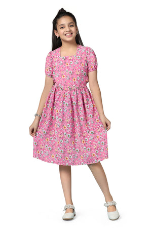 Fashion Dream Girl’s Floral Printed Knee Length Dress
