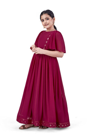 Jwalin Girls Maxi Length Flared Ethnic Dress | Long Fit and Flare Dress for Kids