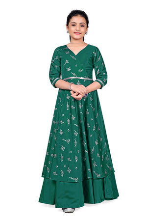 Jwalin Girls Taffeta Maxi Length Foil Printed Dresses