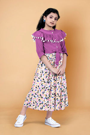 Fashion Dream Girls Crepe Floral Printed Calf Length Dress