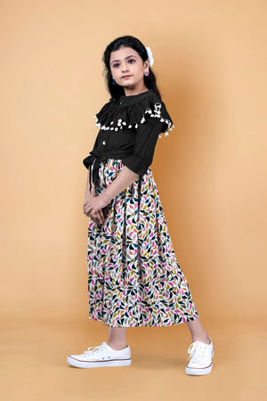 Fashion Dream Girls Crepe Floral Printed Calf Length Dress