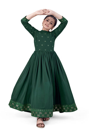 Jwalin Girls Maxi Length Flared Ethnic Dress | Long Fit and Flare Dress for Kids