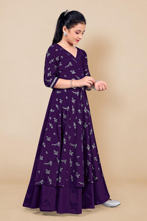 Jwalin Girls Taffeta Maxi Length Foil Printed Dresses