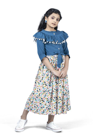 Fashion Dream Girls Crepe Floral Printed Calf Length Dress