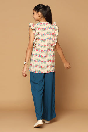 Fashion Dream Girl’s Cream American BSY Top with Rayon Pant Clothing Set