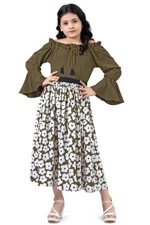 Fashion Dream Girls Crepe Floral Printed Calf Length Dress