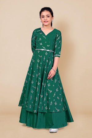 Fashion Dream Girls Taffeta Maxi Length Foil Printed Dresses