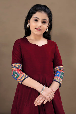 Jwalin Girls Maxi Length Flared Ethnic Dress | Long Fit and Flare Dress for Kids