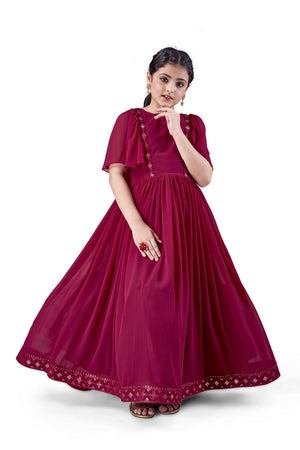 Jwalin Girls Maxi Length Flared Ethnic Dress | Long Fit and Flare Dress for Kids