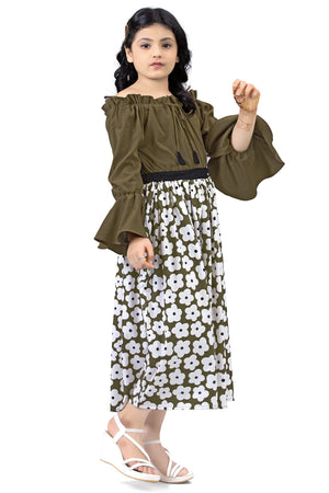 Fashion Dream Girls Crepe Floral Printed Calf Length Dress
