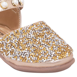 Girls Synthetic and PU Glitter Embellished Mary Jane In Gold Color