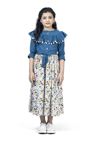 Fashion Dream Girls Crepe Floral Printed Calf Length Dress