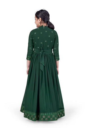 Jwalin Girls Maxi Length Flared Ethnic Dress | Long Fit and Flare Dress for Kids