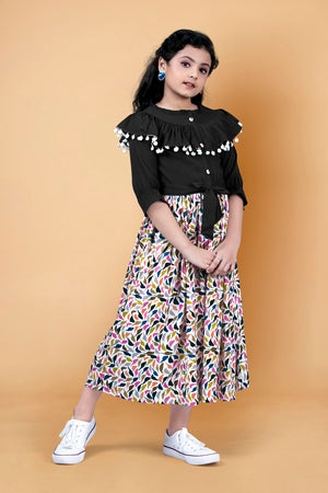 Fashion Dream Girls Crepe Floral Printed Calf Length Dress