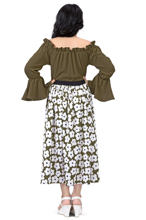 Fashion Dream Girls Crepe Floral Printed Calf Length Dress