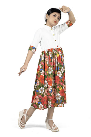 Fashion Dream Girls Crepe Floral Printed Calf Length Dress