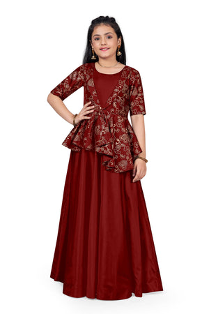Jwalin Girls Taffeta Maxi Length Foil Printed Dresses