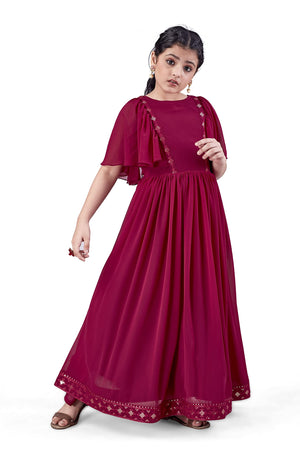 Jwalin Girls Maxi Length Flared Ethnic Dress | Long Fit and Flare Dress for Kids