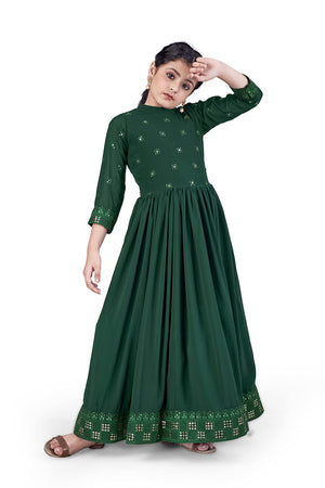 Jwalin Girls Maxi Length Flared Ethnic Dress | Long Fit and Flare Dress for Kids
