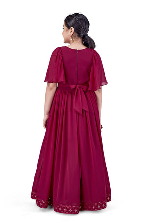 Jwalin Girls Maxi Length Flared Ethnic Dress | Long Fit and Flare Dress for Kids