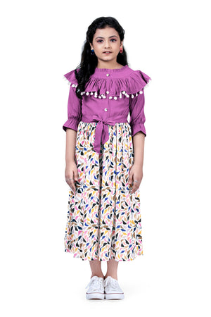Fashion Dream Girls Crepe Floral Printed Calf Length Dress