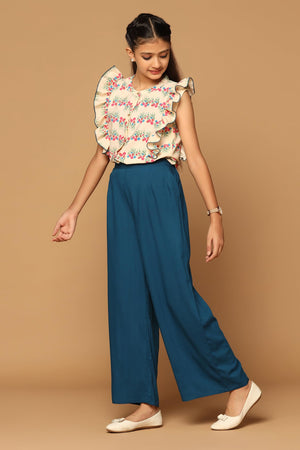 Fashion Dream Girl’s Cream American BSY Top with Rayon Pant Clothing Set