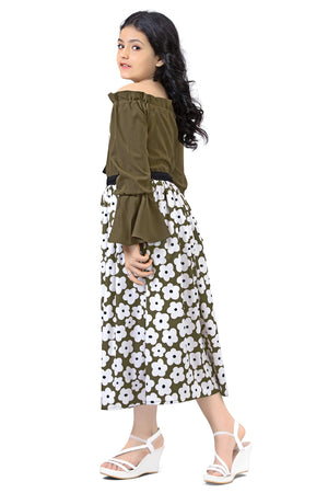 Fashion Dream Girls Crepe Floral Printed Calf Length Dress