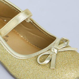 Girls Synthetic/PU Glitter Embellished Ballerinas in Gold Color