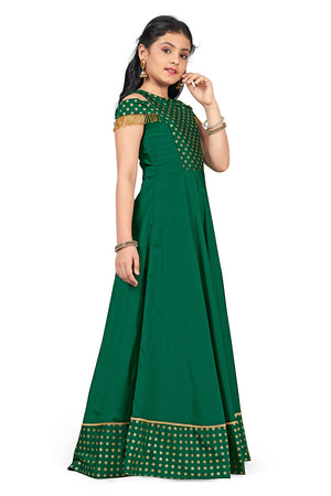 Jwalin Girls Taffeta Maxi Length Foil Printed Dresses