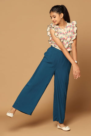 Fashion Dream Girl’s Cream American BSY Top with Rayon Pant Clothing Set