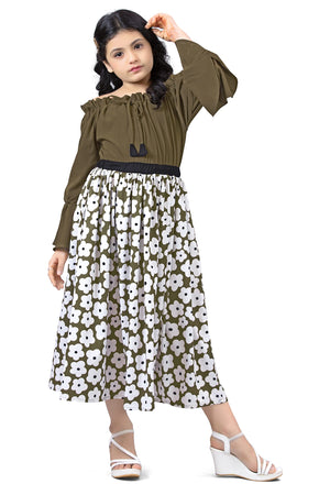 Fashion Dream Girls Crepe Floral Printed Calf Length Dress