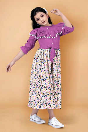 Fashion Dream Girls Crepe Floral Printed Calf Length Dress