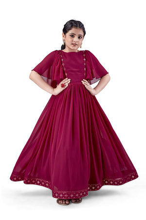 Jwalin Girls Maxi Length Flared Ethnic Dress | Long Fit and Flare Dress for Kids