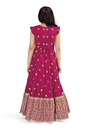 Jwalin Girls Maxi Length Flared Ethnic Dress | Long Fit and Flare Dress for Kids