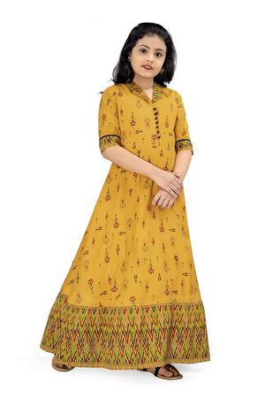 Jwalin Girls Maxi Length Flared Ethnic Dress | Long Fit and Flare Dress for Kids