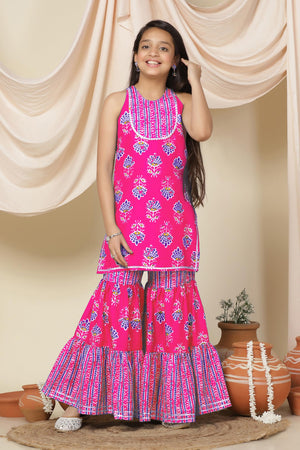 Fashion Dream Cotton Blend Girls Slub Printed Salwar Suit Set