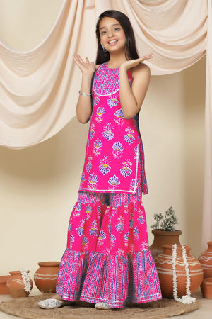 Fashion Dream Cotton Blend Girls Slub Printed Salwar Suit Set